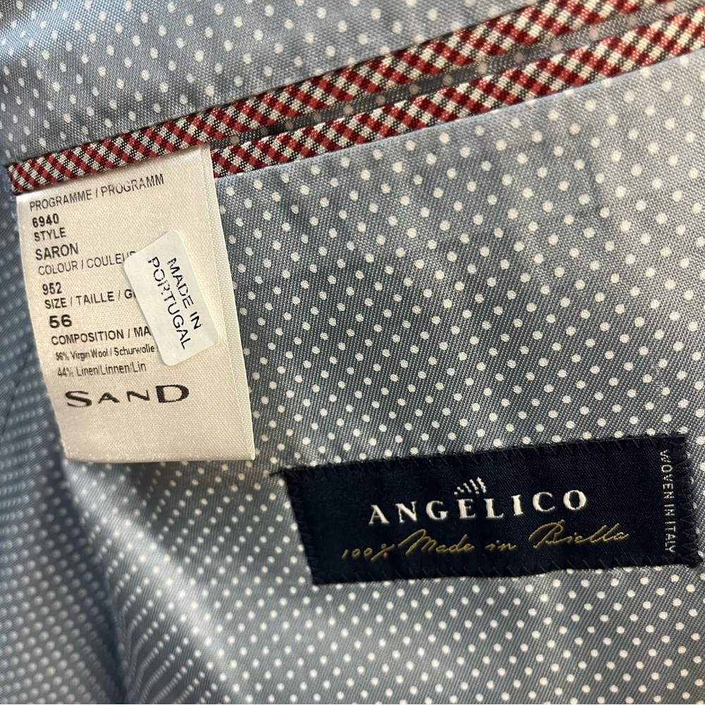 SAND Blazer Sz 46US Angelico Wool Linen Blue Windowpane Plaid Sport Coat - Picture 11 of 11